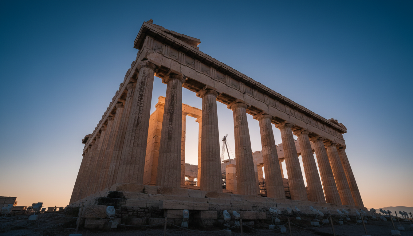 Akropolis och Parthenon i Aten under den blå timmen